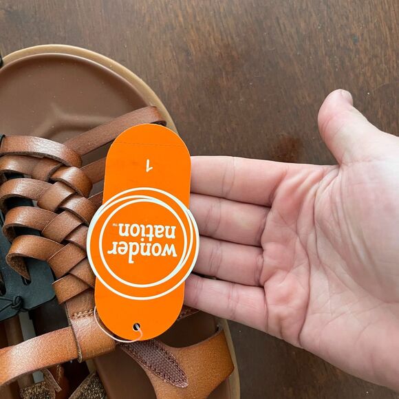 Wonder Nation Girl Brown Sandals 1 Comfort Footbed Leather Buckle Snap Strap NWT - Picture 5 of 6